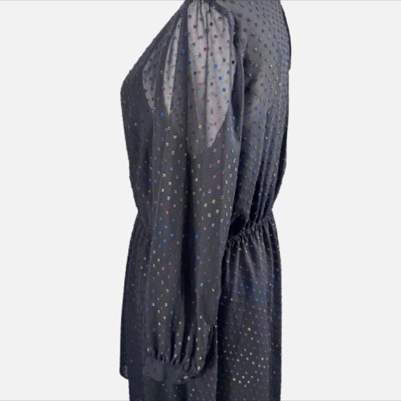 ModCloth L/S Rainbow Dots Semi Sheer Black Whimsigoth Witch Midi Dress (Size 2X) - Picture 7 of 16